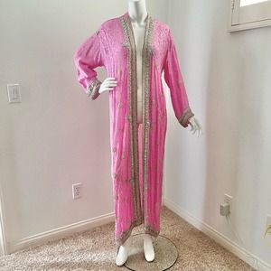 One of a Kind - Beaded Sequined Pink Kaftan Cover Up Caftan One Size Gyspy Cape